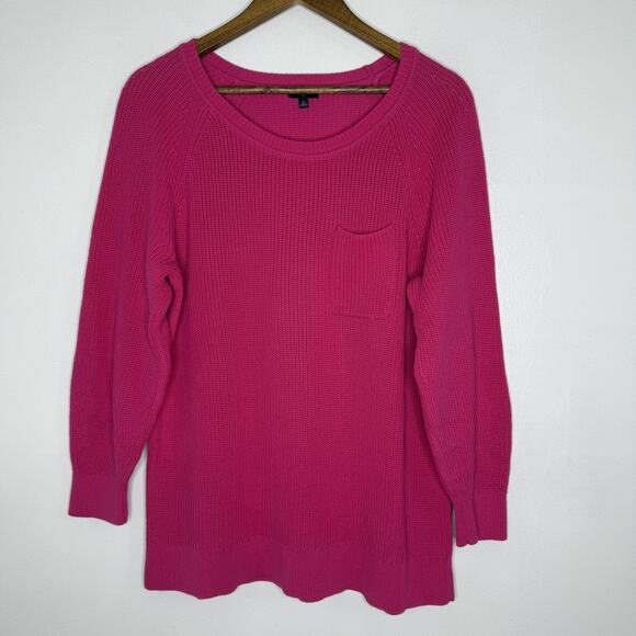 Talbots Sweater Womens 2X Pink Knit Pullover Pima Cotton Plus Size Pocket Cable - Picture 1 of 7